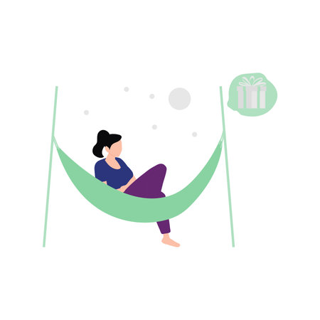 The girl is sitting on a hammock dreaming of a gift.のイラスト素材