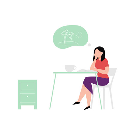 Girl is daydreaming while reading a book.のイラスト素材