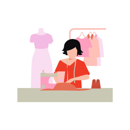 A female is sewing the clothes.