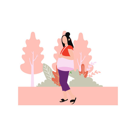 The girl is wearing a nice hand bag.のイラスト素材