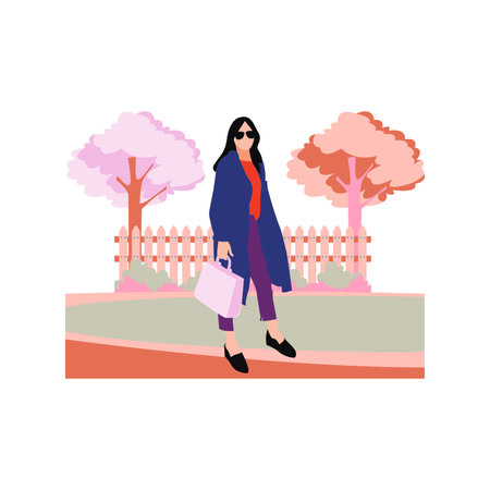 The girl is wearing a beautiful coat.のイラスト素材