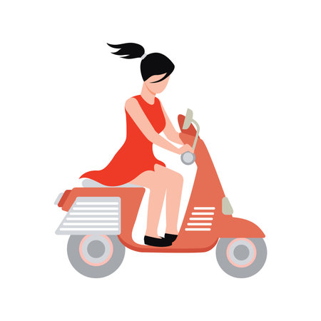 The girl is riding a scooter.のイラスト素材