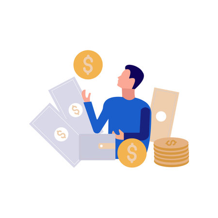 The boy is thinking about the money.のイラスト素材