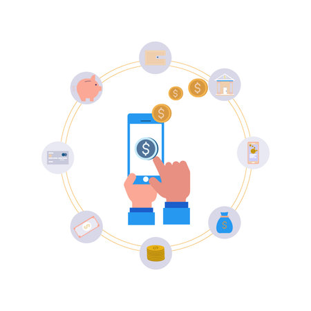 The boy is sending money online.のイラスト素材