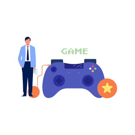 The boy is standing next to game controller.