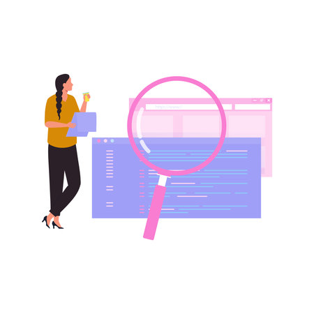 The girl is looking at the web pages.のイラスト素材