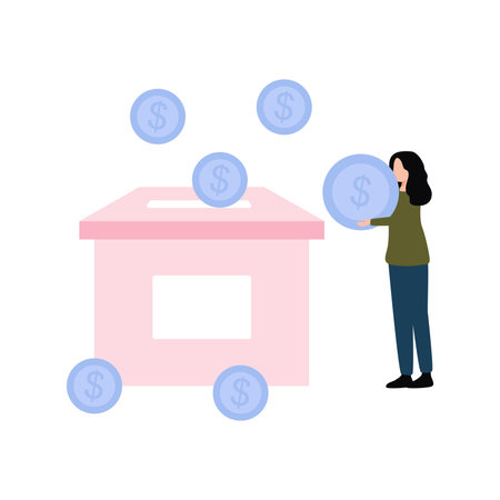 The girl is putting money in saving box.のイラスト素材