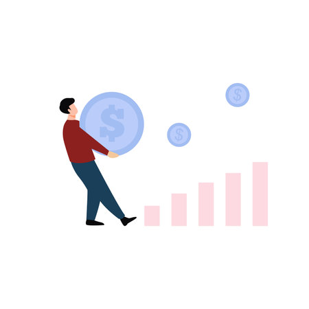 The boy is working on a finance business.のイラスト素材