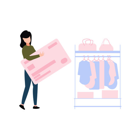 The girl is paying through credit card.のイラスト素材