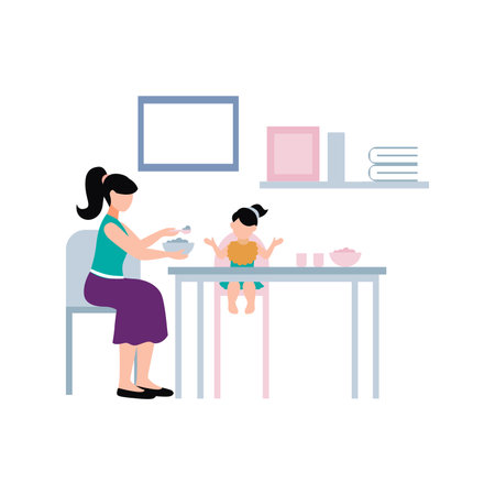 A mother is feeding food to her baby.のイラスト素材