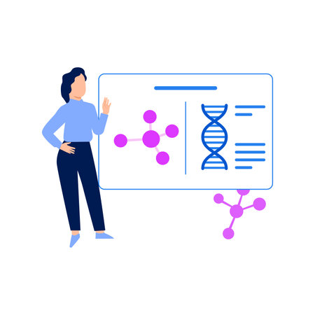 The girl is looking at the DNA report.のイラスト素材