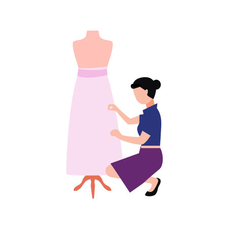 The girl is setting clothes on the mannequin.のイラスト素材