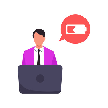 A boy is working on a laptop.のイラスト素材