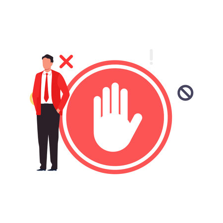 The boy is standing near the hand sign.のイラスト素材