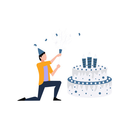 The boy is celebrating the birthday party.のイラスト素材