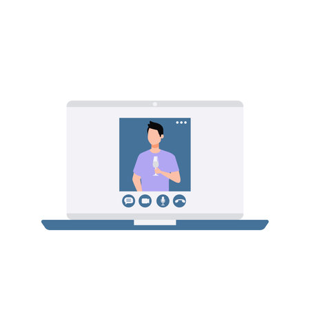 The boy is celebrating party online.のイラスト素材