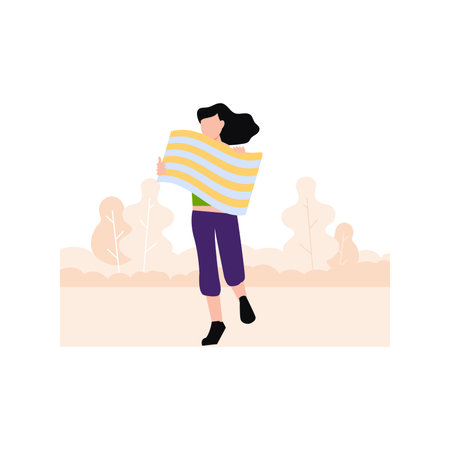 The boy is showing the country flag.のイラスト素材