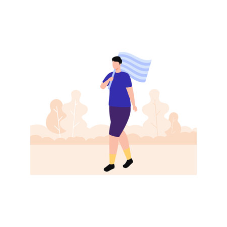 The boy is walking with the flag.のイラスト素材