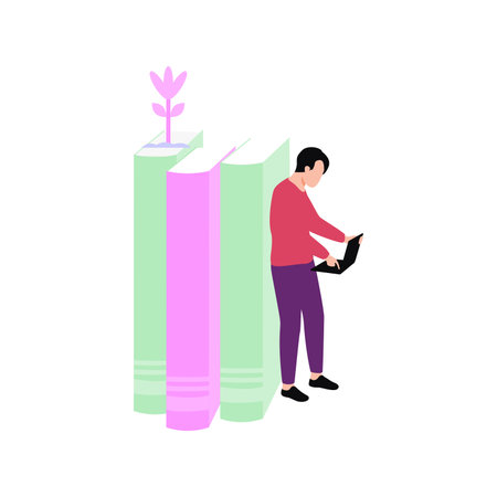 A boy is studying on the laptop.のイラスト素材