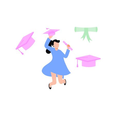 The girl is happy after graduation.のイラスト素材