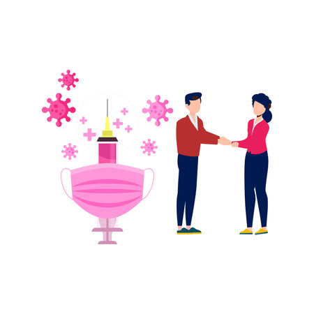 Boy and girl talking about virus prevention.のイラスト素材