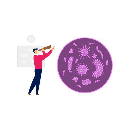 The boy is looking through spyglass.のイラスト素材