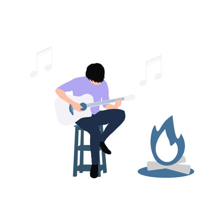 A boy is playing guitar.のイラスト素材