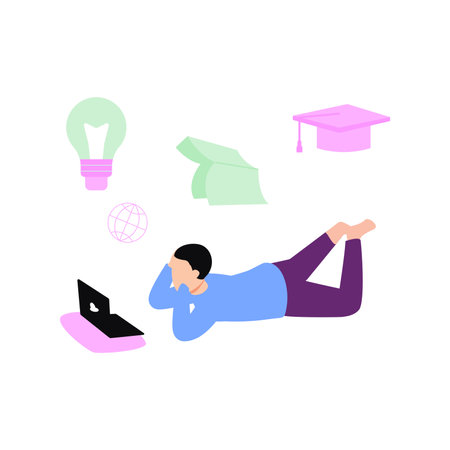 Boy is looking into laptop.のイラスト素材