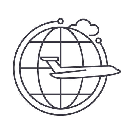 Around the world icon, linear isolated illustration, thin line vector, web design sign, outline concept symbol with editable stroke on white background.のイラスト素材