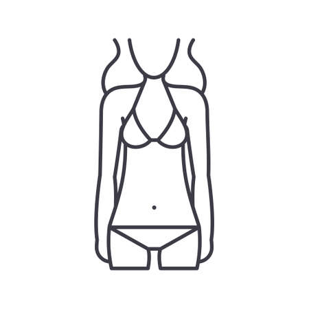 Bikini icon, linear isolated illustration, thin line vector, web design sign, outline concept symbol with editable stroke on white background.のイラスト素材