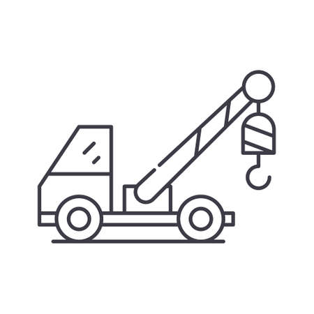 Towing truck icon, linear isolated illustration, thin line vector, web design sign, outline concept symbol with editable stroke on white background.のイラスト素材