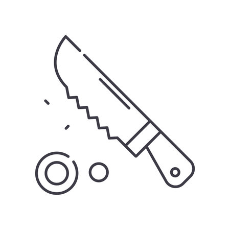 Knife icon, linear isolated illustration, thin line vector, web design sign, outline concept symbol with editable stroke on white background.のイラスト素材