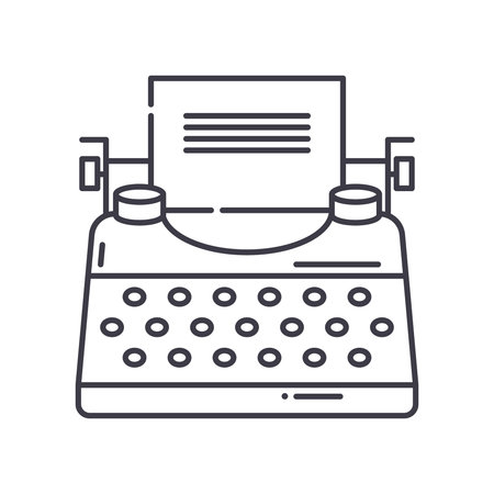 Typewriter icon, linear isolated illustration, thin line vector, web design sign, outline concept symbol with editable stroke on white background.のイラスト素材