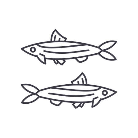 Sardine icon, linear isolated illustration, thin line vector, web design sign, outline concept symbol with editable stroke on white background.のイラスト素材