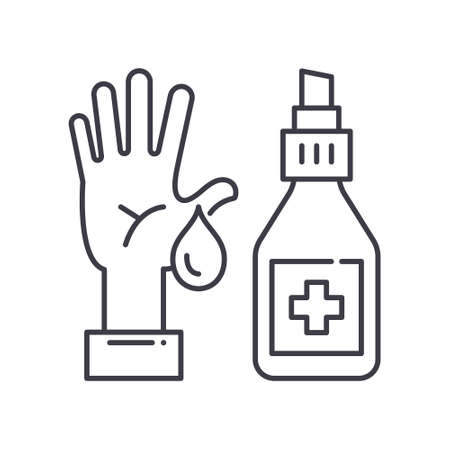 Disinfect hands icon, linear isolated illustration, thin line vector, web design sign, outline concept symbol with editable stroke on white background.のイラスト素材
