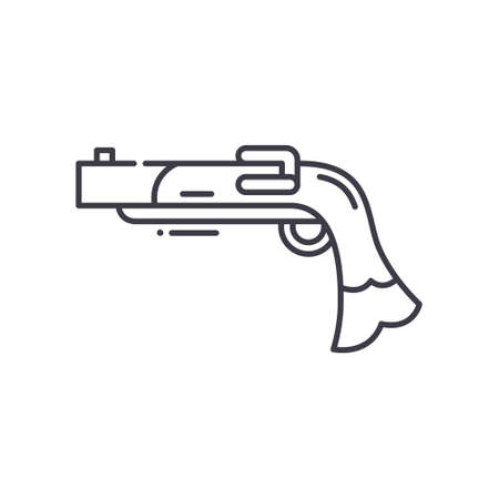 Pirate gun icon, linear isolated illustration, thin line vector, web design sign, outline concept symbol with editable stroke on white background.のイラスト素材