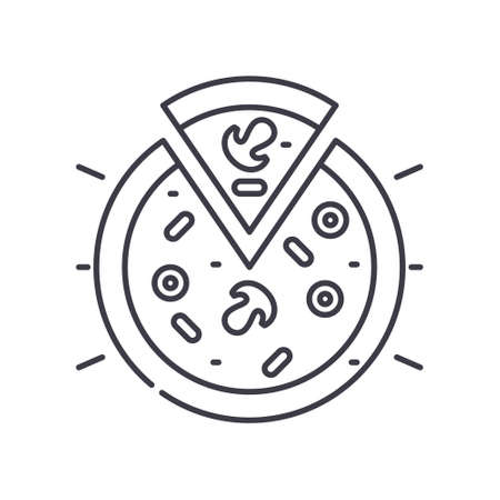 Pizza icon, linear isolated illustration, thin line vector, web design sign, outline concept symbol with editable stroke on white background.のイラスト素材