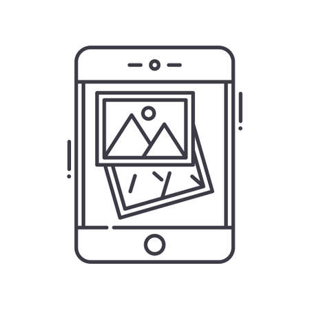 Image gallery icon, linear isolated illustration, thin line vector, web design sign, outline concept symbol with editable stroke on white background.のイラスト素材