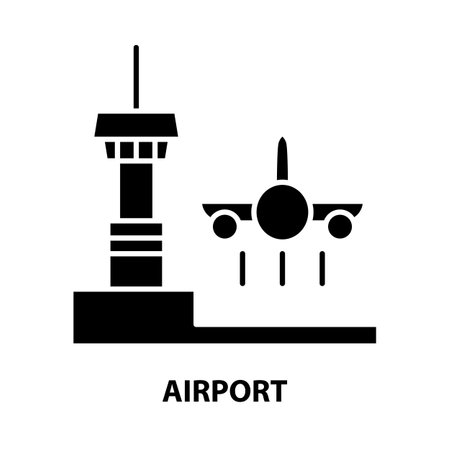 airport symbol icon, black vector sign with editable strokes, concept illustrationのイラスト素材