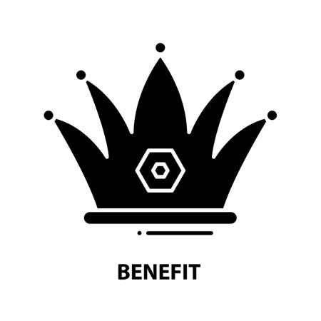 benefit icon, black vector sign with editable strokes, concept illustrationのイラスト素材