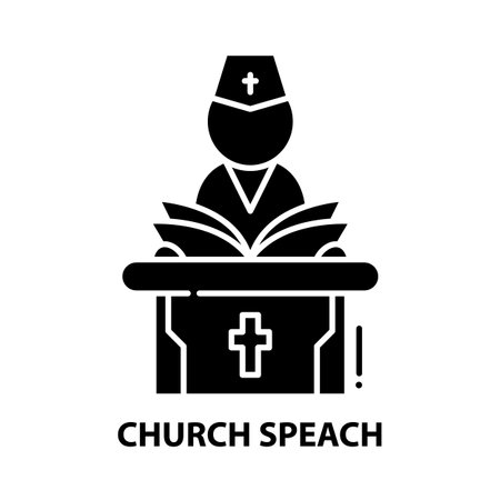 church speach icon, black vector sign with editable strokes, concept illustrationのイラスト素材