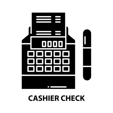 cashier check icon, black vector sign with editable strokes, concept illustrationの写真素材