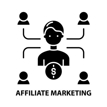 affiliate marketing sign icon, black vector sign with editable strokes, concept illustrationのイラスト素材
