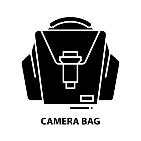 camera bag icon, black vector sign with editable strokes, concept illustrationのイラスト素材