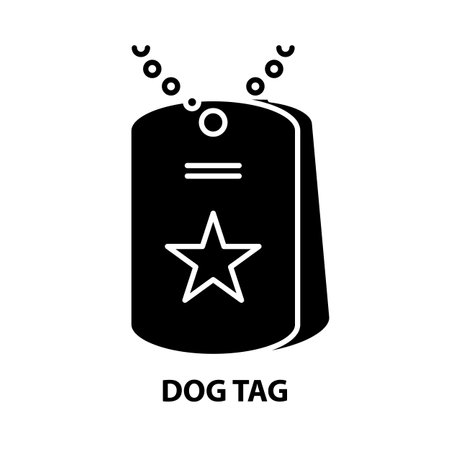 dog tag icon, black vector sign with editable strokes, concept illustrationのイラスト素材