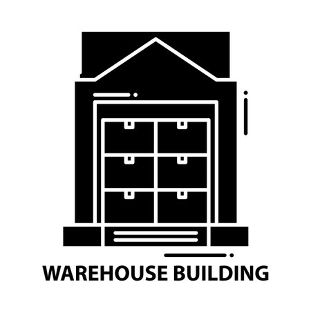 warehouse building icon, black vector sign with editable strokes, concept illustrationのイラスト素材