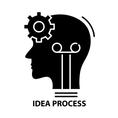 idea process icon, black vector sign with editable strokes, concept illustrationのイラスト素材