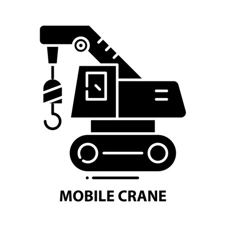 mobile crane icon, black vector sign with editable strokes, concept illustrationのイラスト素材
