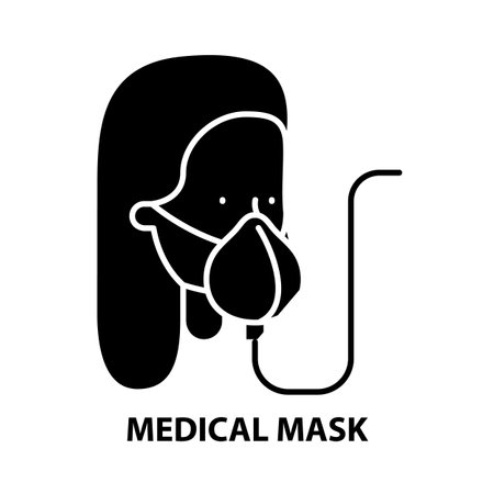medical mask icon, black vector sign with editable strokes, concept illustrationのイラスト素材