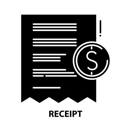 receipt symbol icon, black vector sign with editable strokes, concept illustrationのイラスト素材
